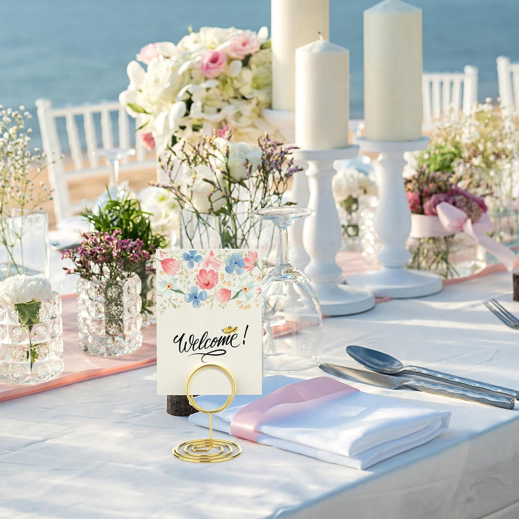 20 Pcs Gold Table Number Holders, 2.5-Inch Place Card Holders With Widened Base, Wire Photo Stands for Tables, Name