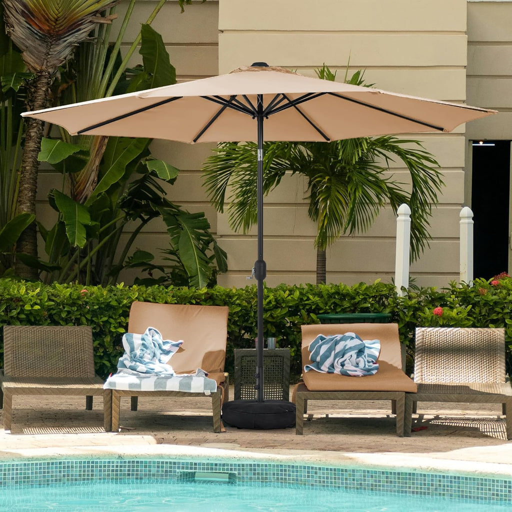 10 ft Patio Umbrella with Sand Bag Umbrella Base Included, Outdoor Umbrella with Tilt and Crank, Tan