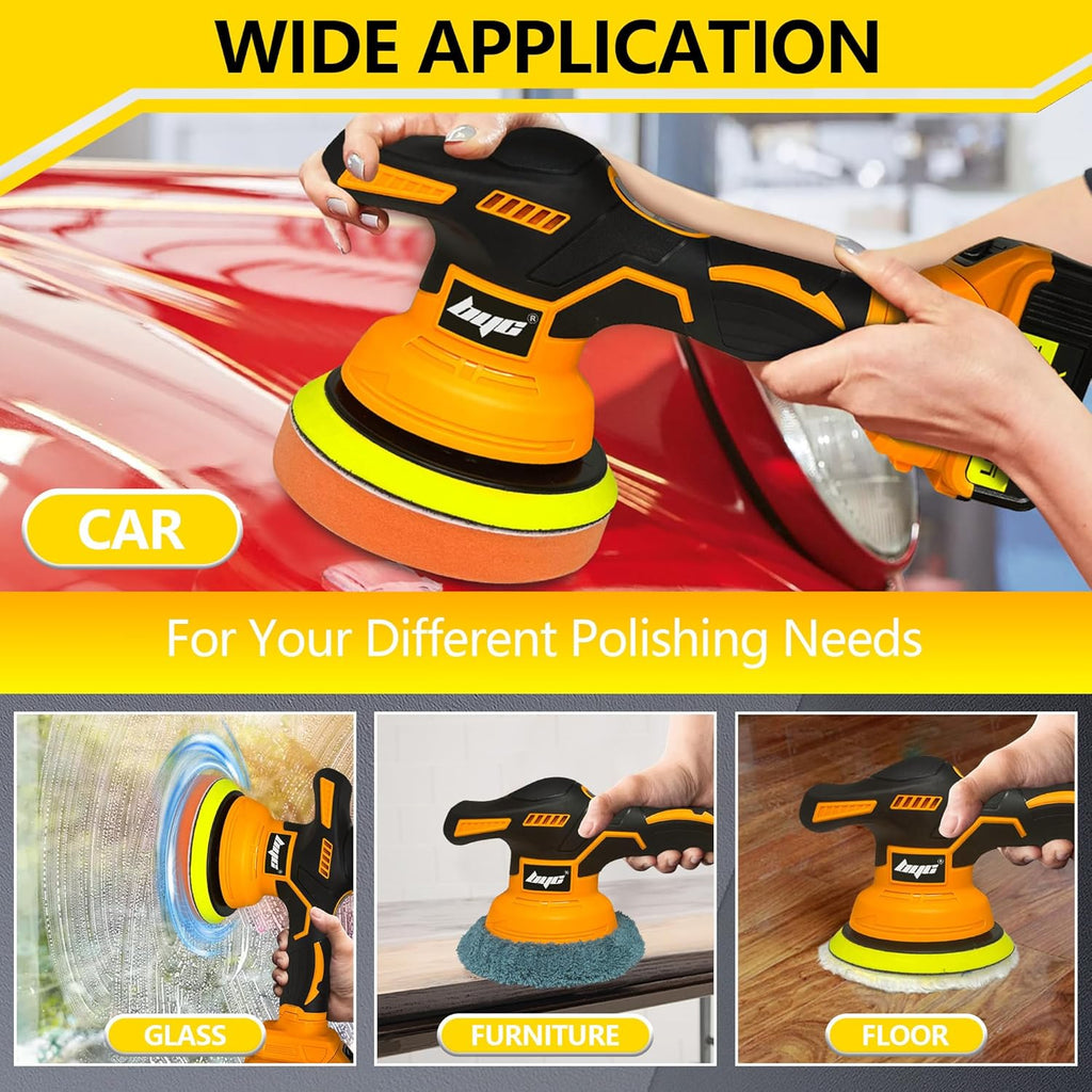 Cordless Car Buffer Polisher kit - 2Pcs 2000mAh 21V Battery, 6 Inch Portable Orbital Buffer Polisher Kit, 8 Variable