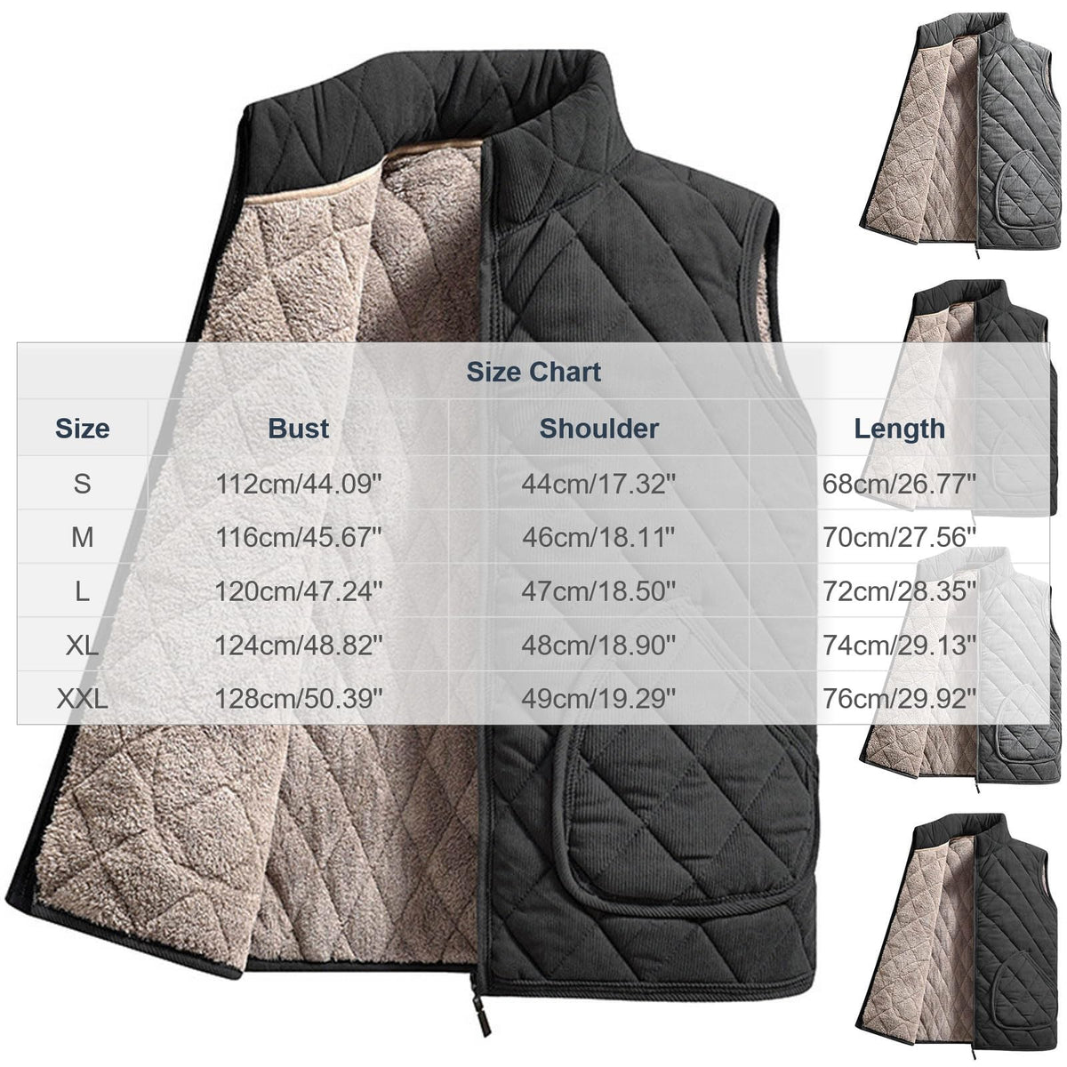 Men's Diamond Quilted Vest Sherpa Lined Full Zip Sleeveless Jacket