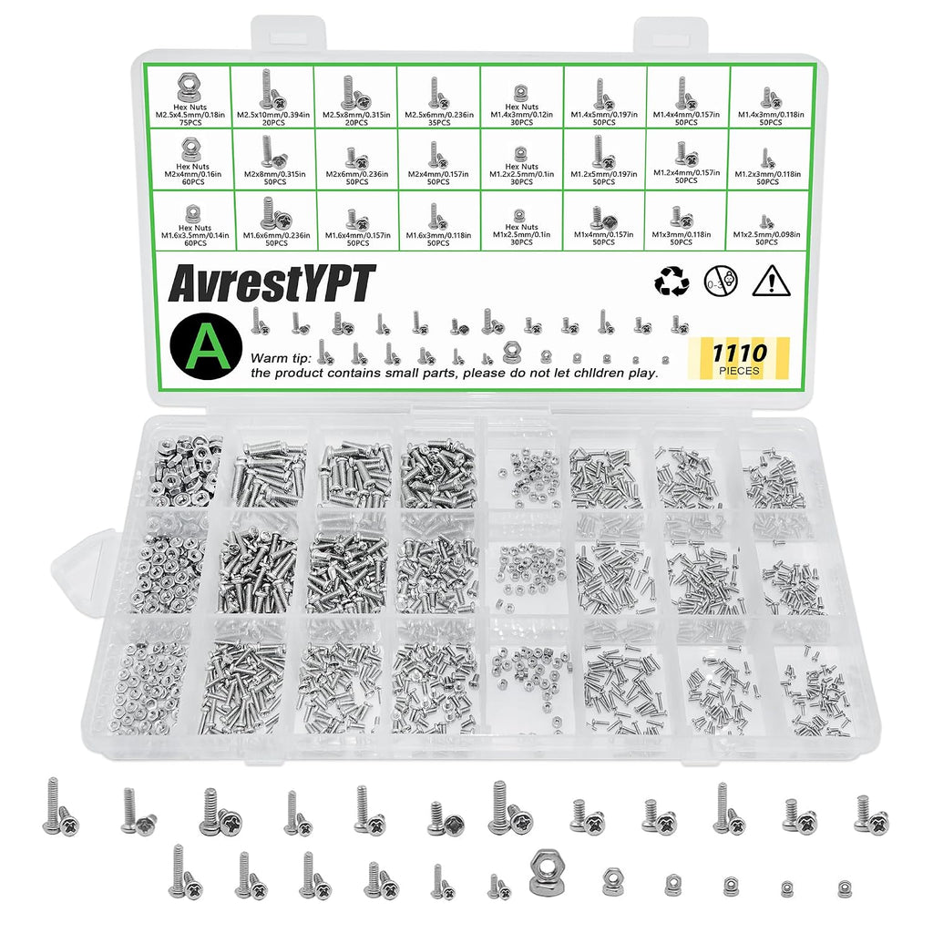 1110Pcs Metric Micro Screws & Nuts Kit, M1 M1.2 M1.4 M1.6 M2 M2.5