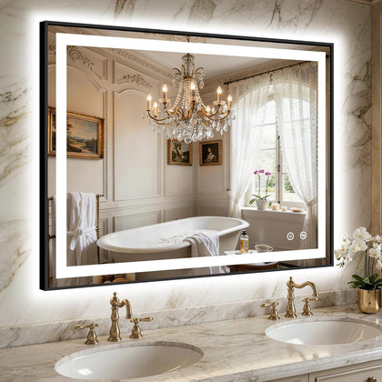 LED Bathroom Mirror with Lights, 30"x40" Black Framed Lighted Vanity Mirror | Anti-Fog, Dimmable 3 Color Temperature