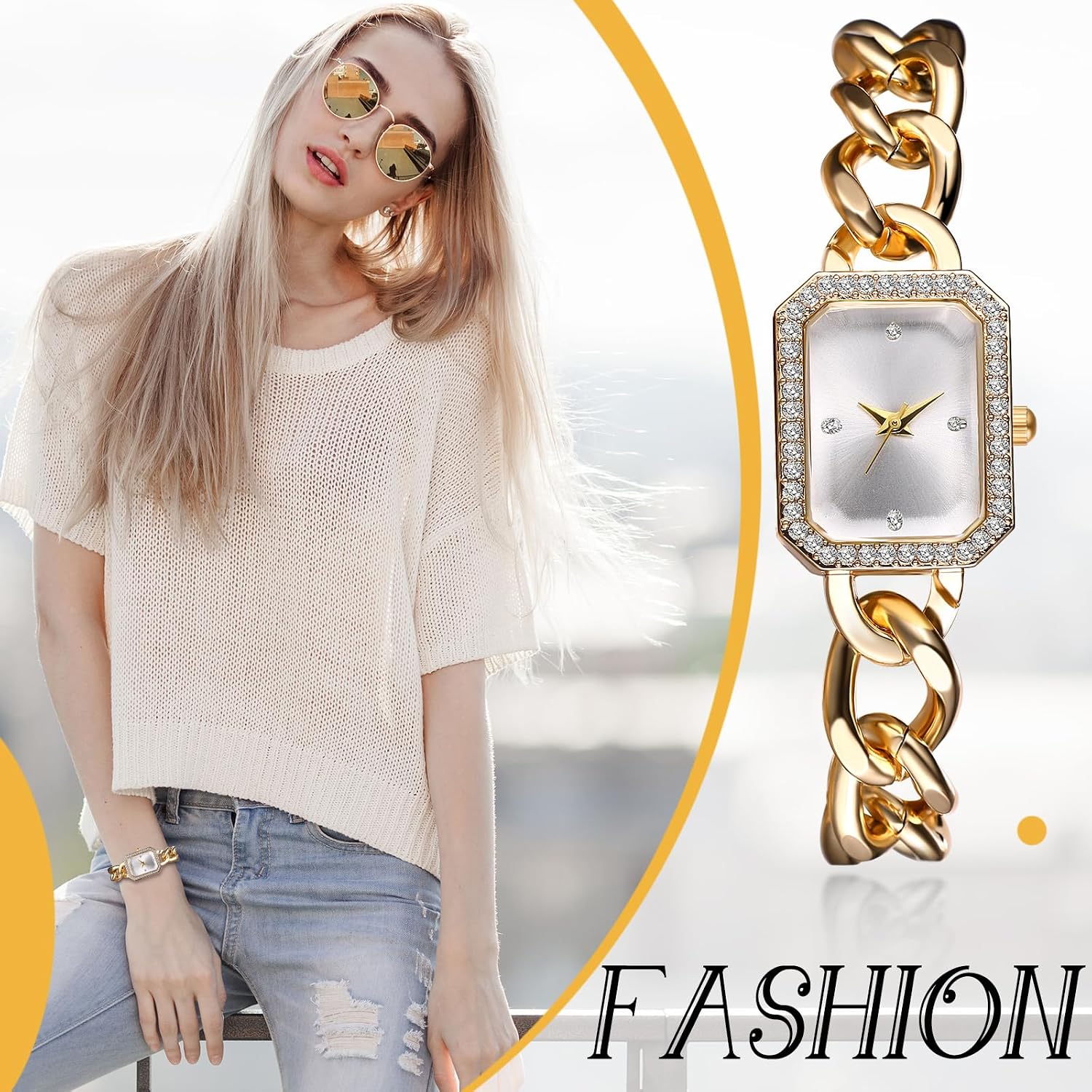 Women s Square Bracelet Watch: Quartz Analog Rhinestone-Encrusted Stainless Steel Detachable Strap Casual Business