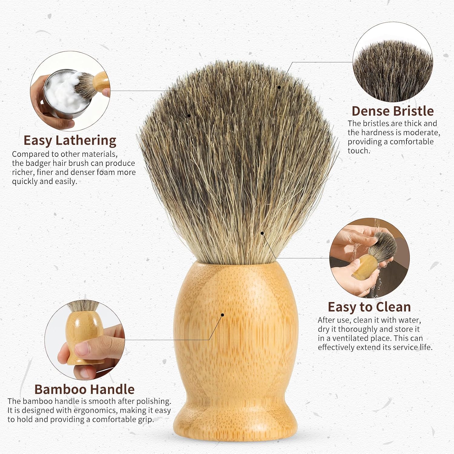 Shaving Brush Set for Men-Pure Badger Hair Brush with Bamboo Handle, Stainless Steel Stand & Bowl, Wet Shaving Kit