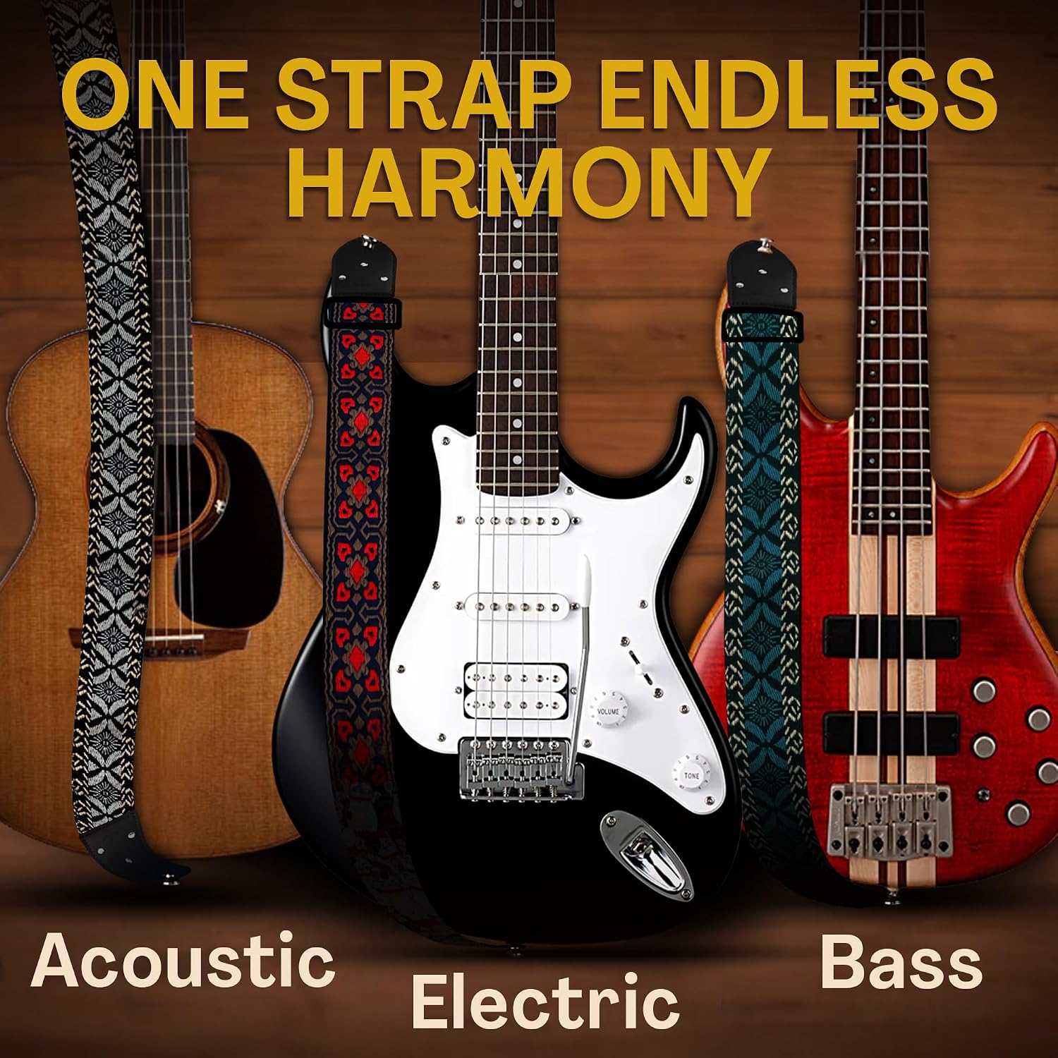 Guitar Strap For Acoustic, Electric and Bass Guitars, Adjustable Padded Leather Ends Guitar Straps For Men and Women