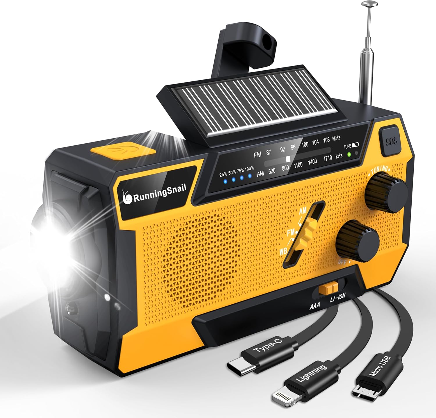 Hand Crank Emergency Radio with 3 Built-in Cable for Hurricane | AM/FM/NOAA Weather Radio with 7400mWh Battery, Hand