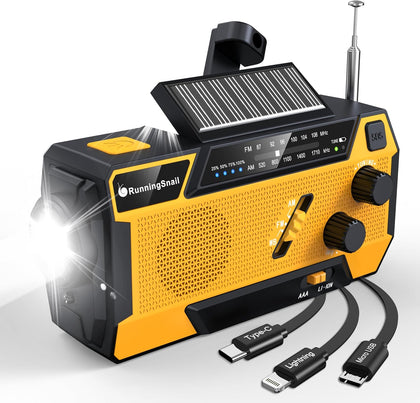 Hand Crank Emergency Radio with 3 Built-in Cable for Hurricane | AM/FM/NOAA Weather Radio with 7400mWh Battery, Hand