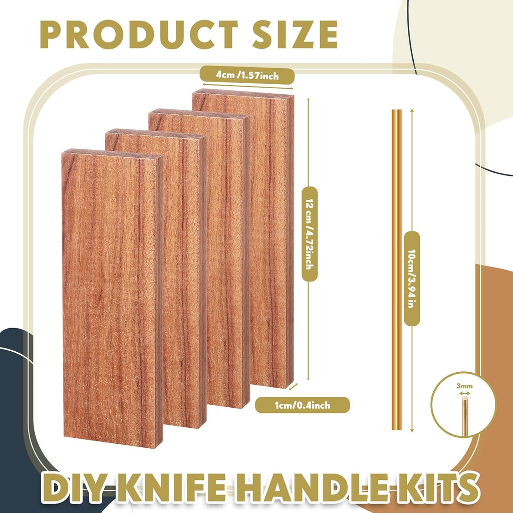 5 Pcs 3mm Brass Rod with 4 Pcs Ironwood Knife Handle Scales for Knifes Making DIY Craft, Knife Handle Pins with
