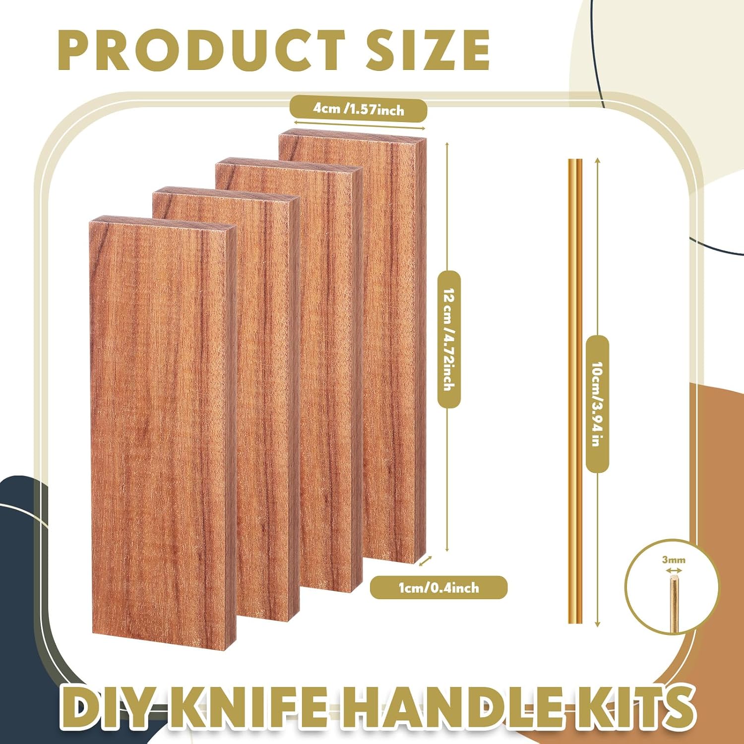 5 Pcs 3mm Brass Rod with 4 Pcs Ironwood Knife Handle Scales for Knifes Making DIY Craft, Knife Handle Pins with