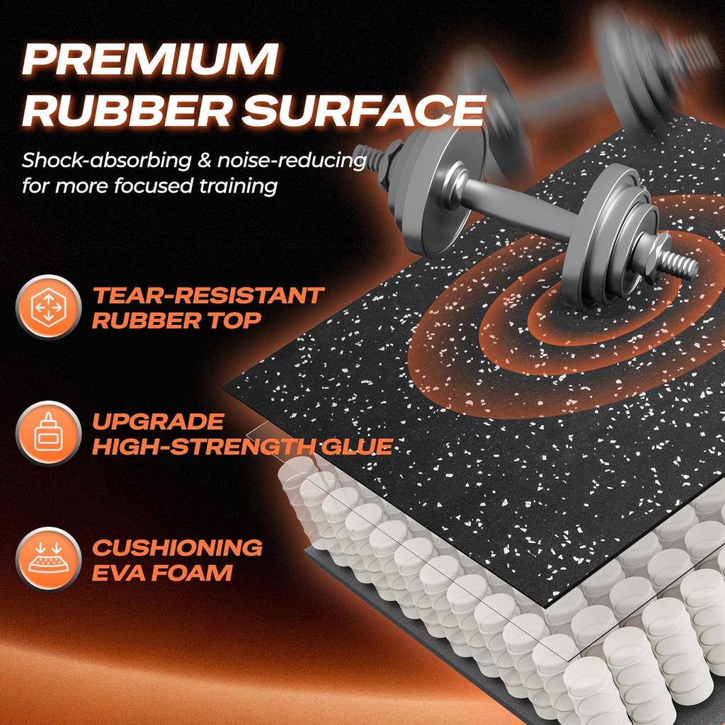 0.56'' Thick 12 Pcs 48 Sq Ft Rubber Top Exercise Equipment Mats, High Density EVA Foam Mats with Rubber Top
