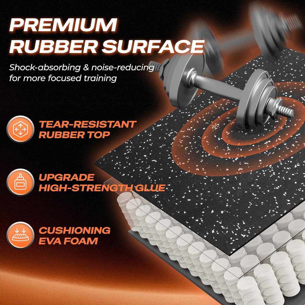 30" x 30" Larger Rubber Top Exercise Equipment Mats, 0.56" Thick 12PCS 75 Sq Ft High-Density EVA Foam Interlocking