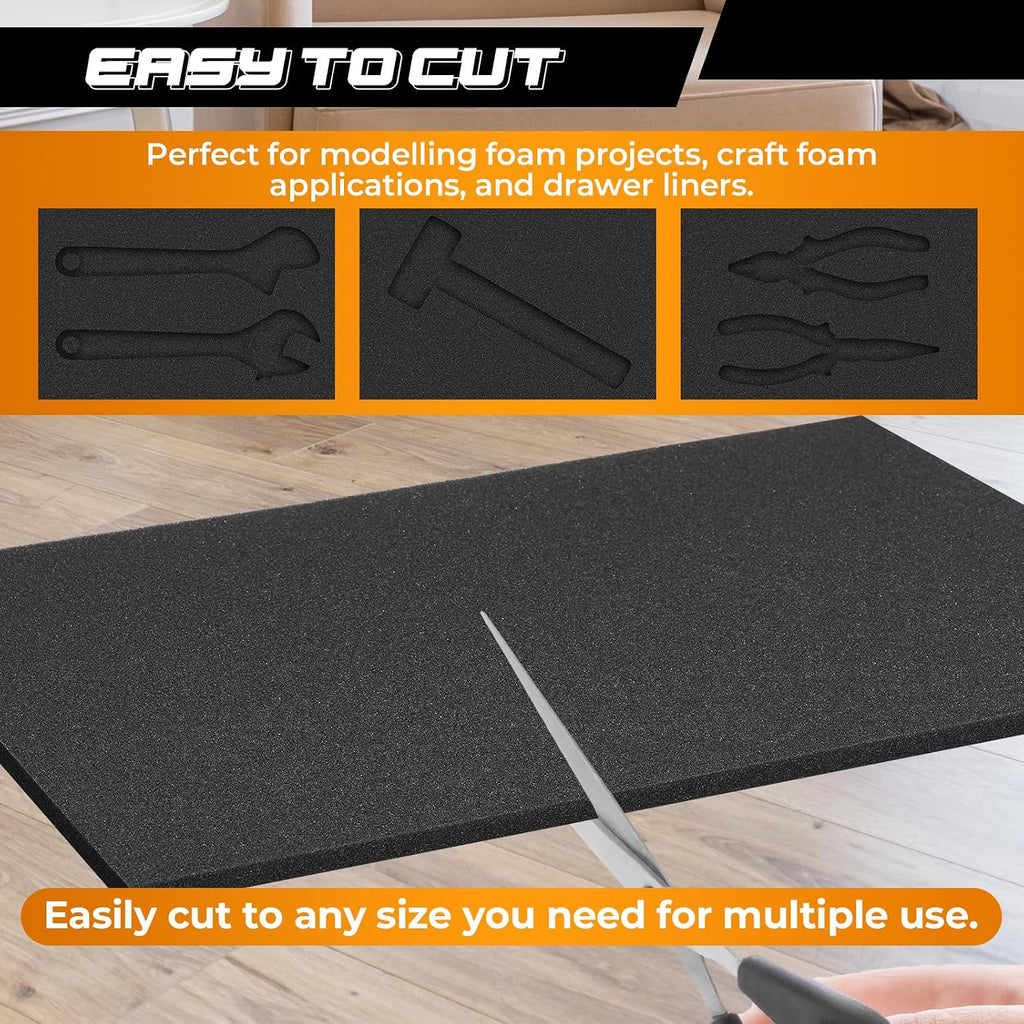 Black Polyurethane Foam Sheets, 4 PCS, 15.7 x 11.8 x 0.4 inch