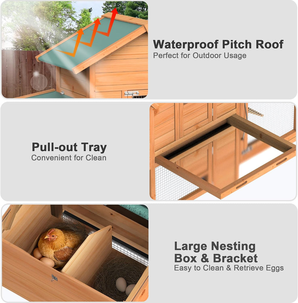 Chicken Coop, 80" Outdoor Wooden Hen House 2-4 Chickens, Yellow