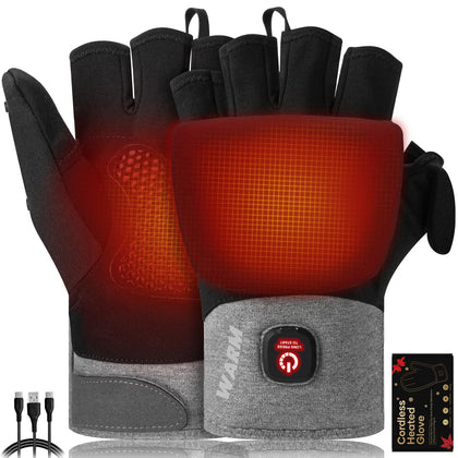 Heated Gloves for Men Women, Rechargeable Detachable Full & Half Hands Heated Glove Fingerless Electric Heating