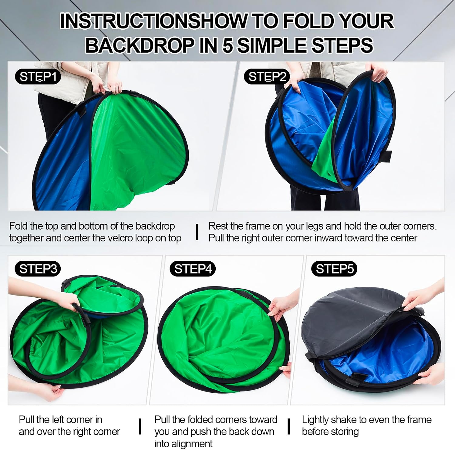 2 Pack Foldable Photo Backdrop with Stand, 3.3 x 5 ft Double Sided Green Blue Black White 2 in 1 Screen, Portable