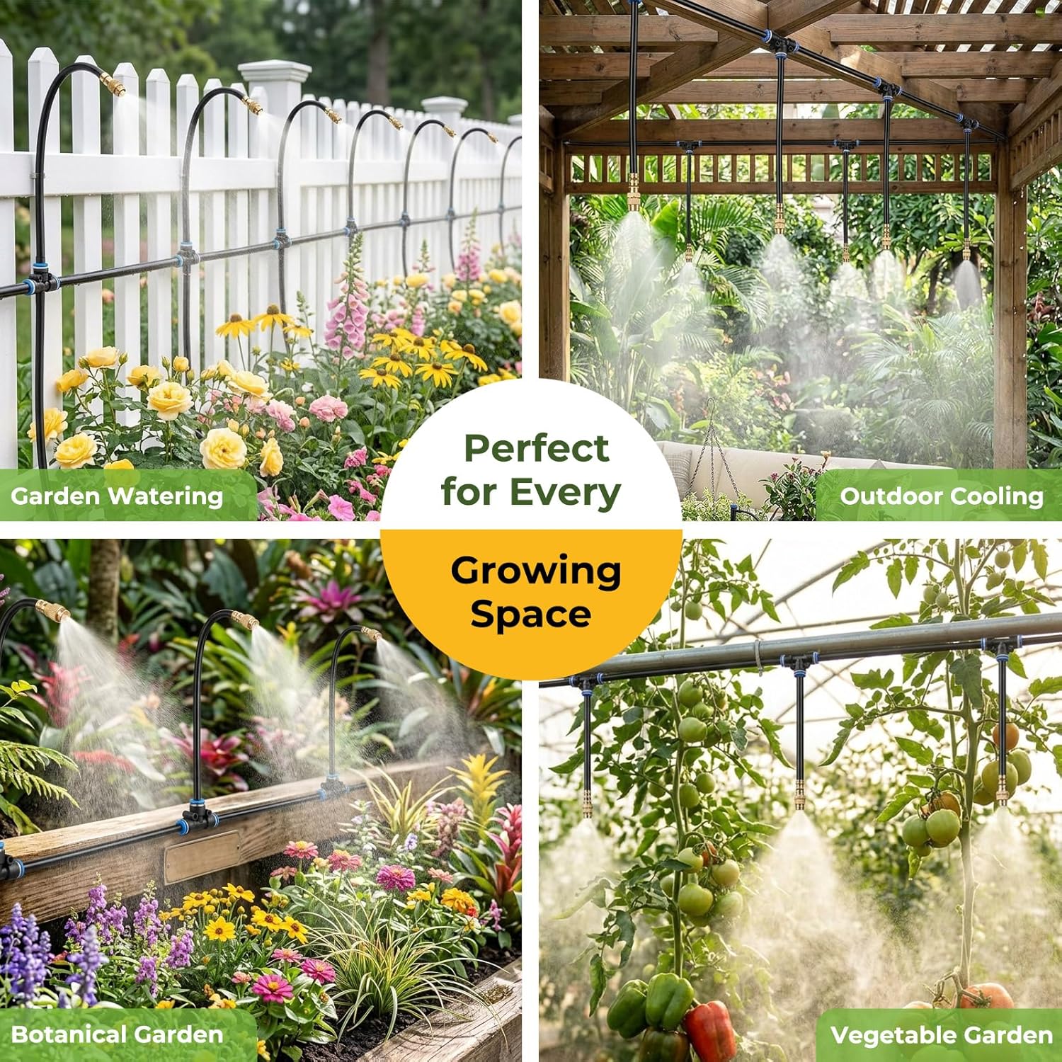 50FT Drip Irrigation Kit, 360° Adjustable Garden Watering System with 1/4" Tubing, Brass Misting Nozzles, DIY