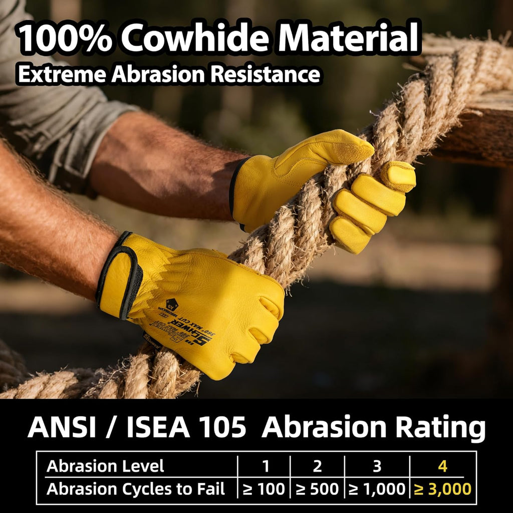 ANSI A9 Cut Resistant Leather Work Gloves, PM3401 Cut Proof Gloves, Reinforced Fingertips & Palm Cowhide Work Gloves