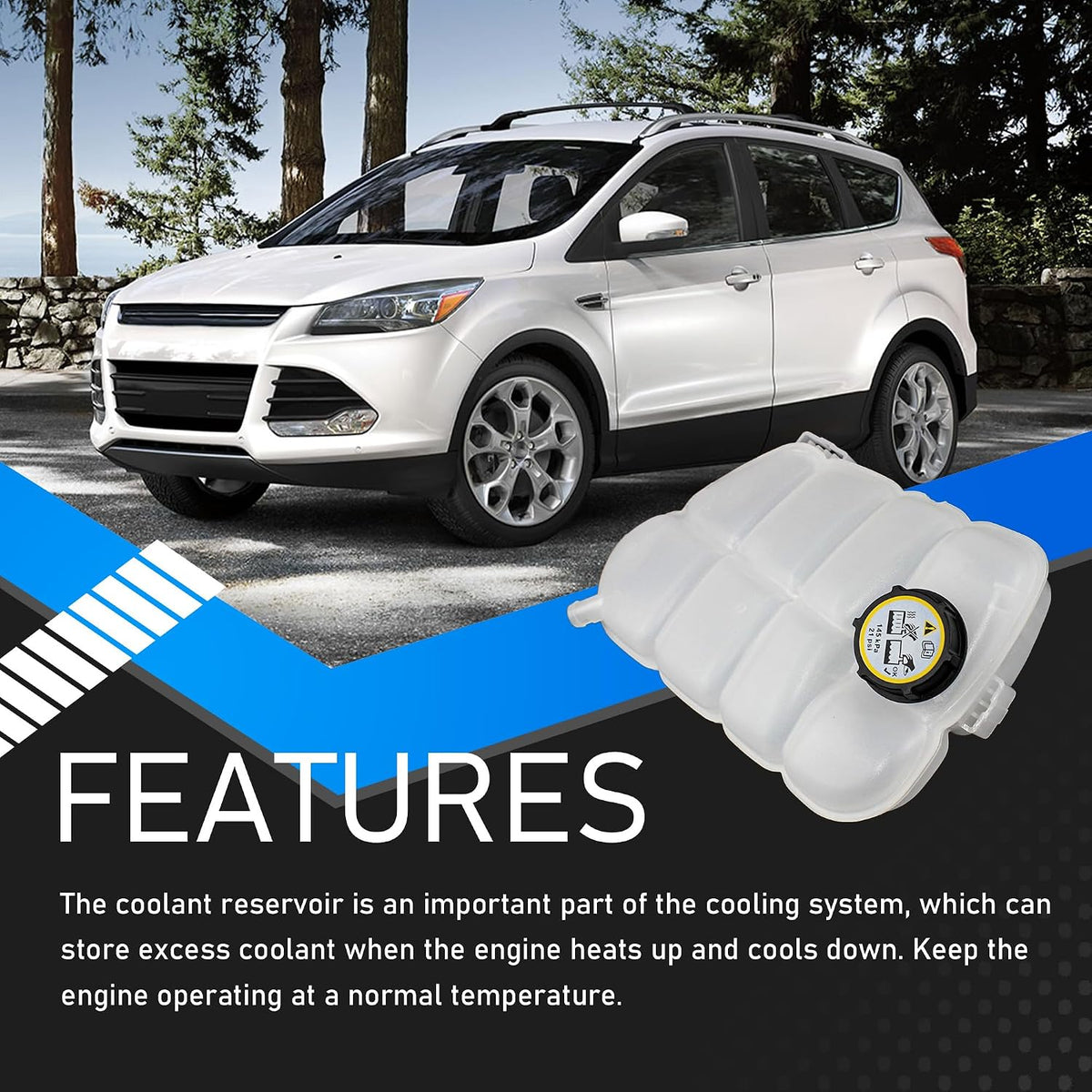 Engine Coolant Reservoir Tank with Cap Fit for Ford Escape 13-20