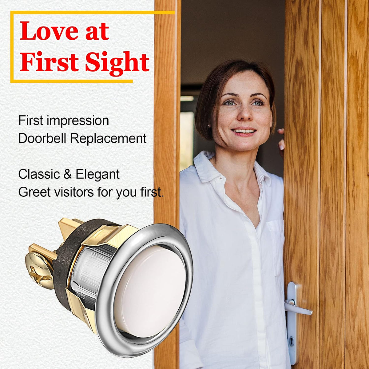 2 Pack Lighted Doorbell Button Replacement, Silver, Yellow Light | Easy to Install Wired Doorbell Button Push Door