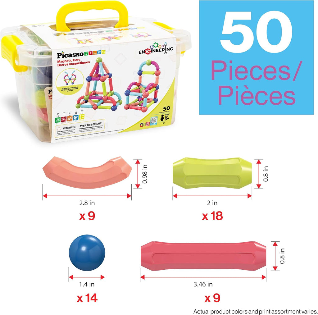 Magnetic Building Stick Block Construction Set with Storage Bin Colorful 3D STEM Toy Blocks Bar Balls & Rods