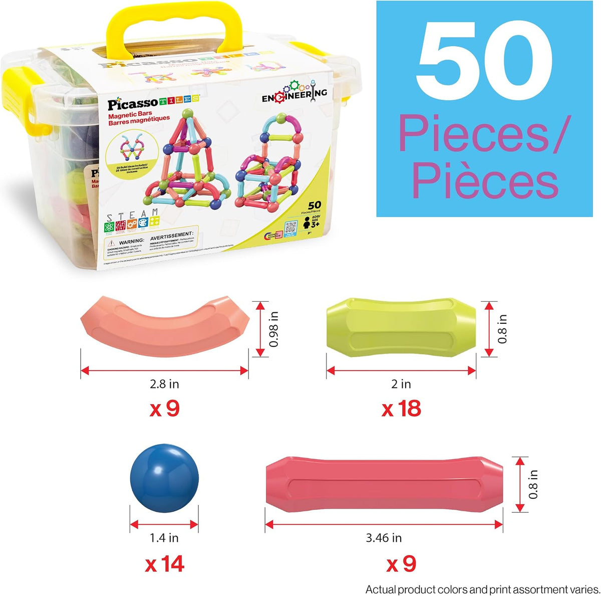 Magnetic Building Stick Block Construction Set with Storage Bin Colorful 3D STEM Toy Blocks Bar Balls & Rods