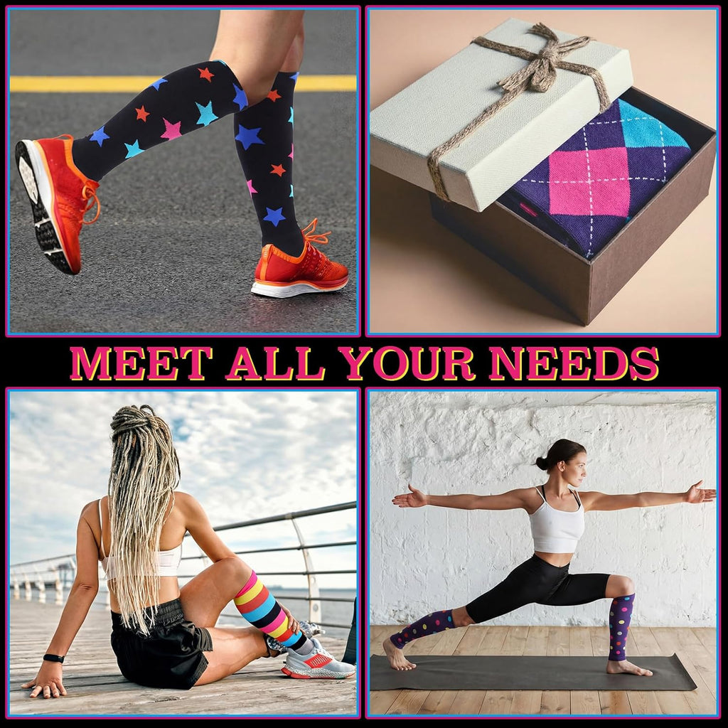 5 Pairs Calf Compression Sleeve Women Footless Compression Socks Support Elastic Leg Sleeve for Runners Nurse