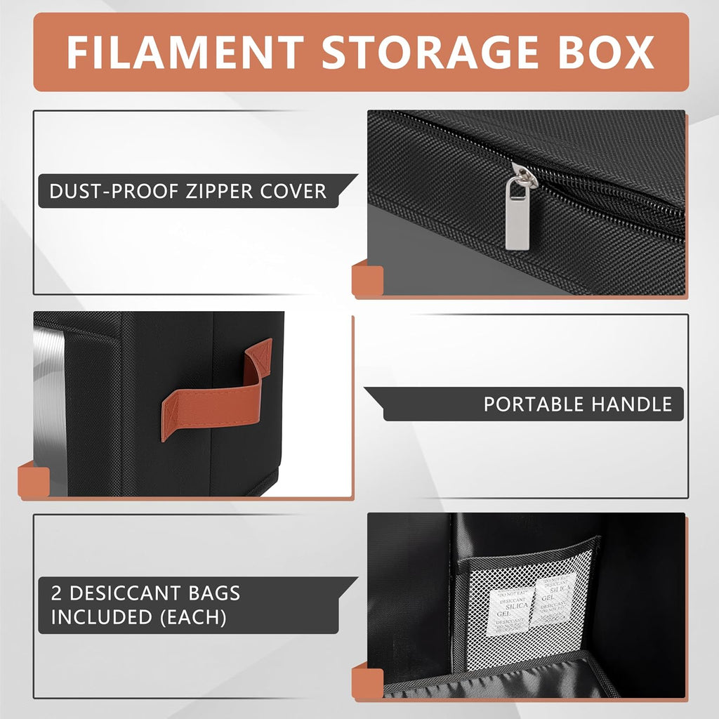 3D Printer Filament Storage Box 2 Pack, Holds 12 Spools Clear Foldable Moisture Proof Organizer with Desiccants