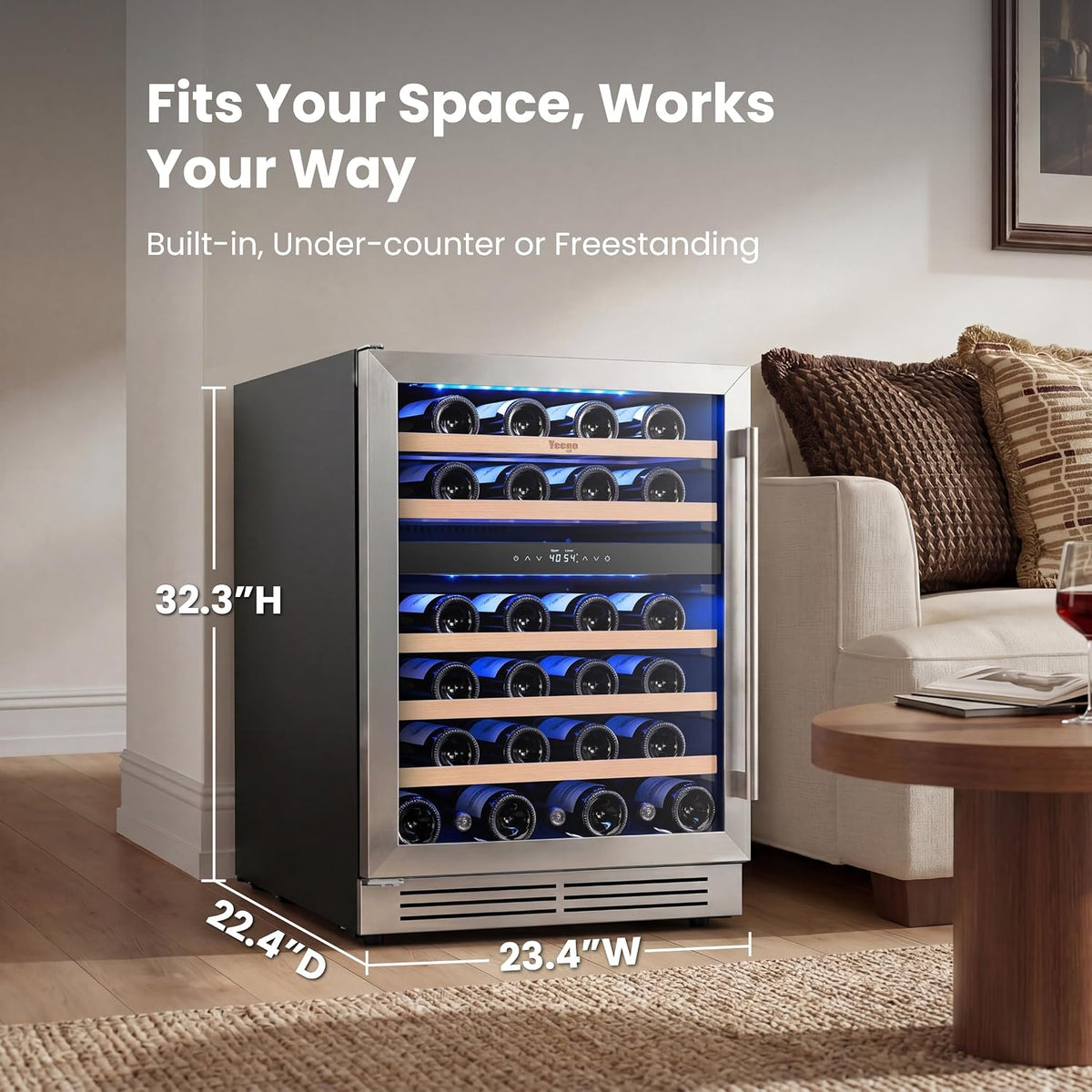 24 Inch Dual Zone Wine Fridge with 52 Bottle, Left-Hinged