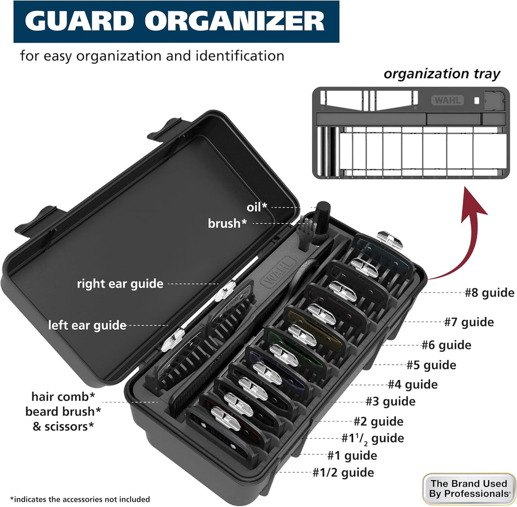 Genuine SECURE-SNAP Colored Metal Clip Guard Set, 12 Guards & Caddy | Metal Clip Guide Comb Set For Wahl Clippers, 12