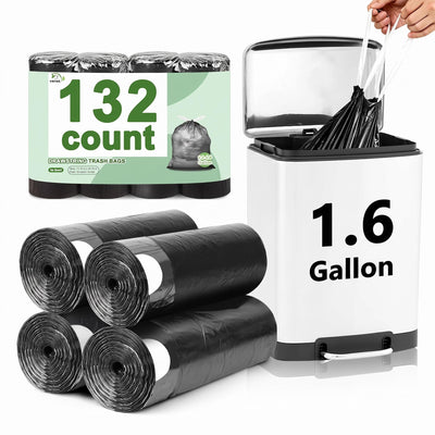 1.6 Gallon Trash Bags Drawstring, Mini Trash Bags, Black, 132 Count