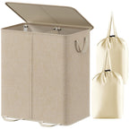 Double Laundry Hamper with Lid, Removable Laundry Bags, Beige