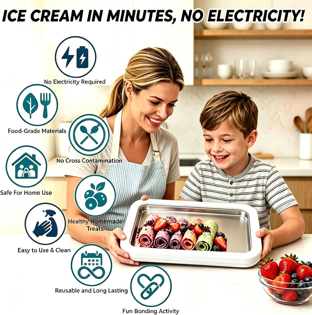 Rolled Ice Cream Maker Kit with Lid and 2 Spatulas, Rolled Ice Cream Tray