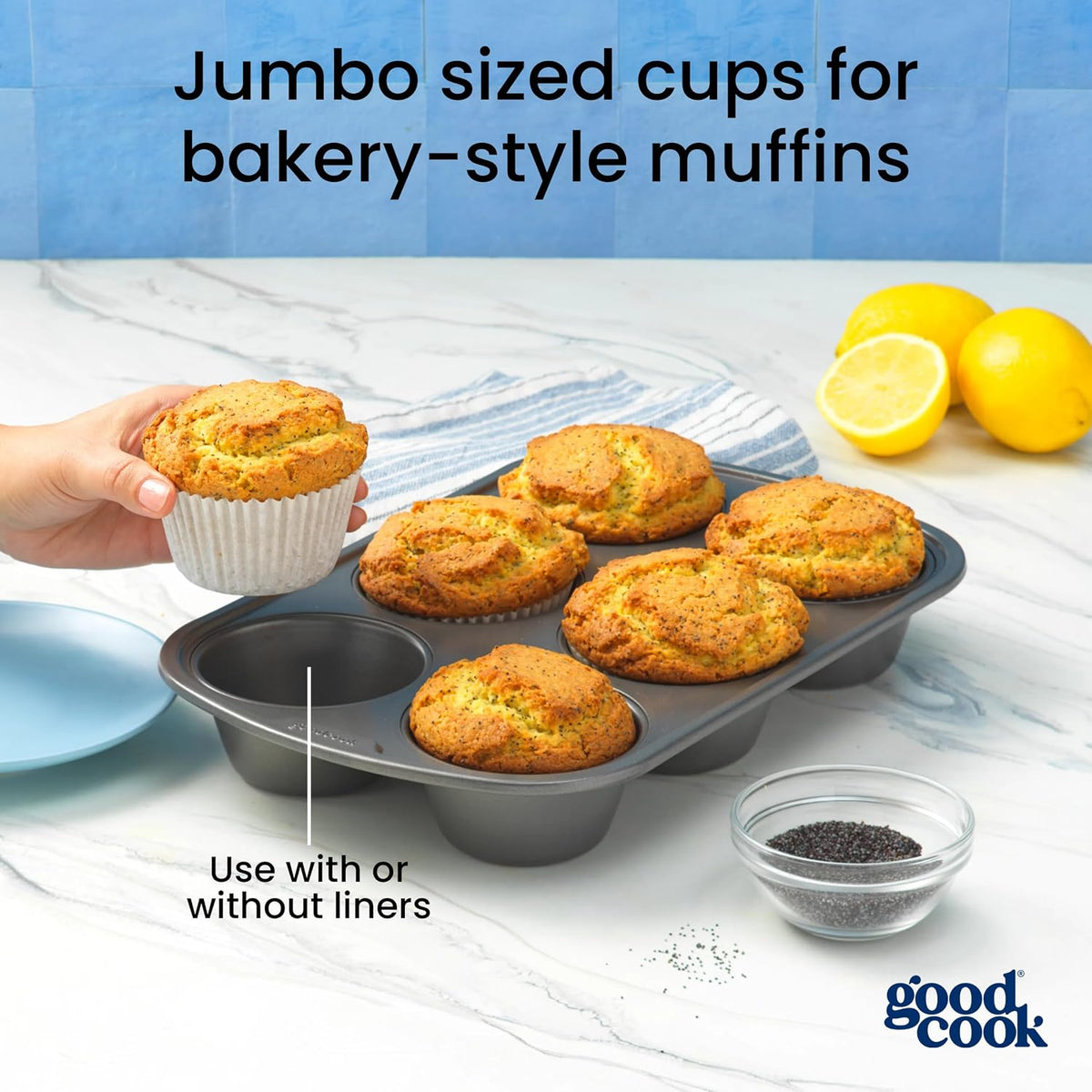 Everyday Nonstick Steel Jumbo Texas Muffin Pan, 6-cup, Gray