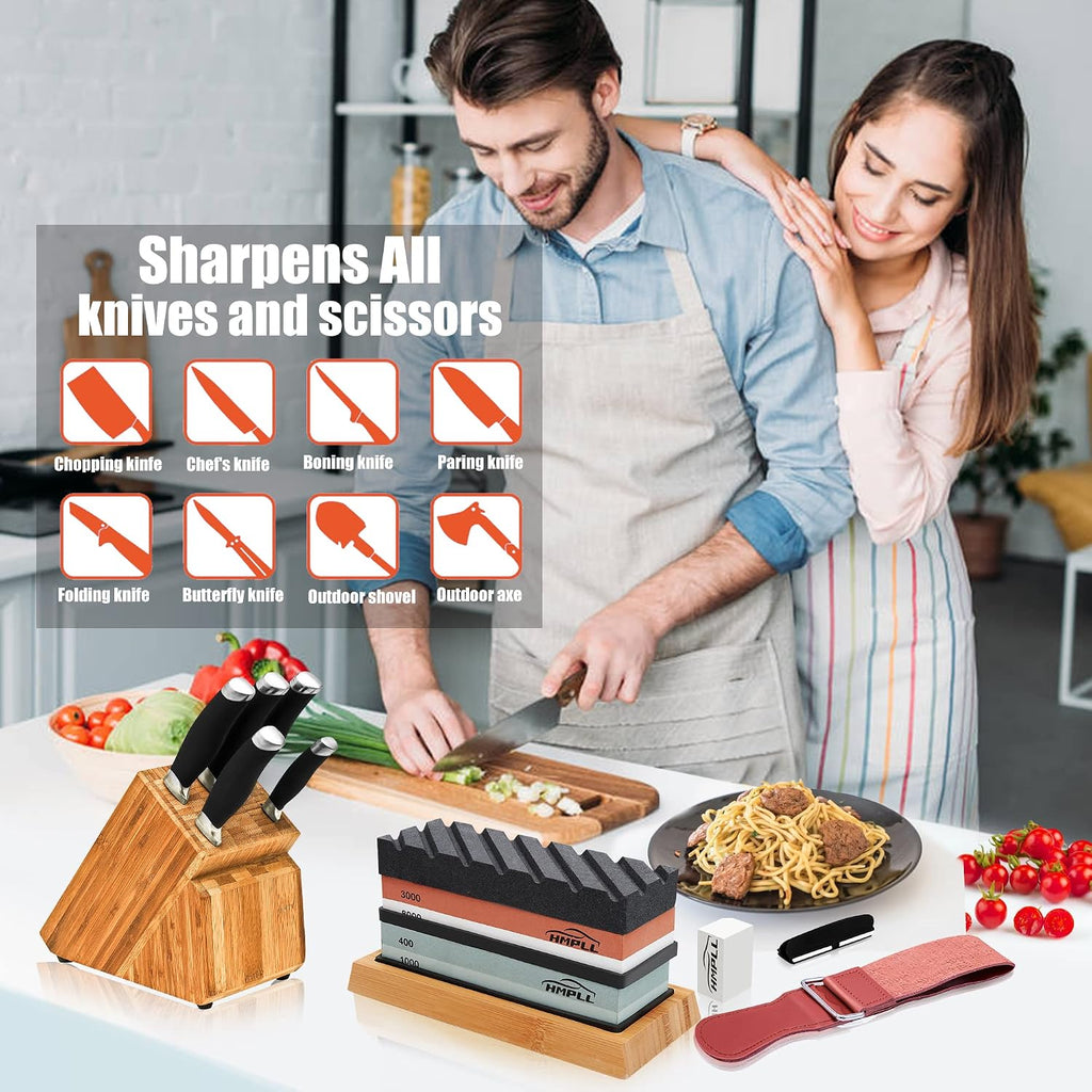 Knife Sharpening Stone Set, Professional Whetstone 4 Side Grit 400/1000 3000/8000, Whetstone Knife Sharpener Stone