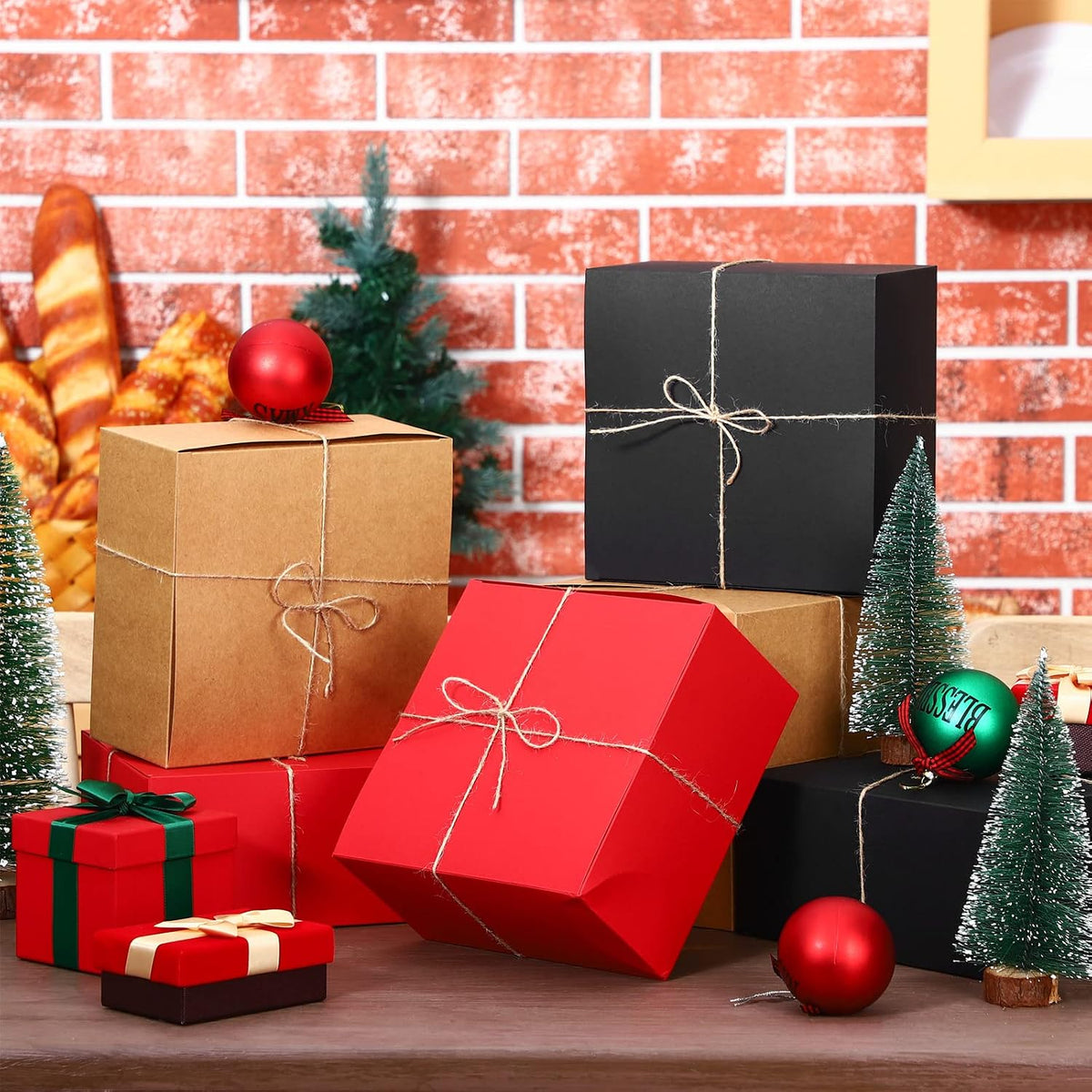12 Pcs Gift Boxes 8 x 8 x 4 Inch Square Red, Black, Brown