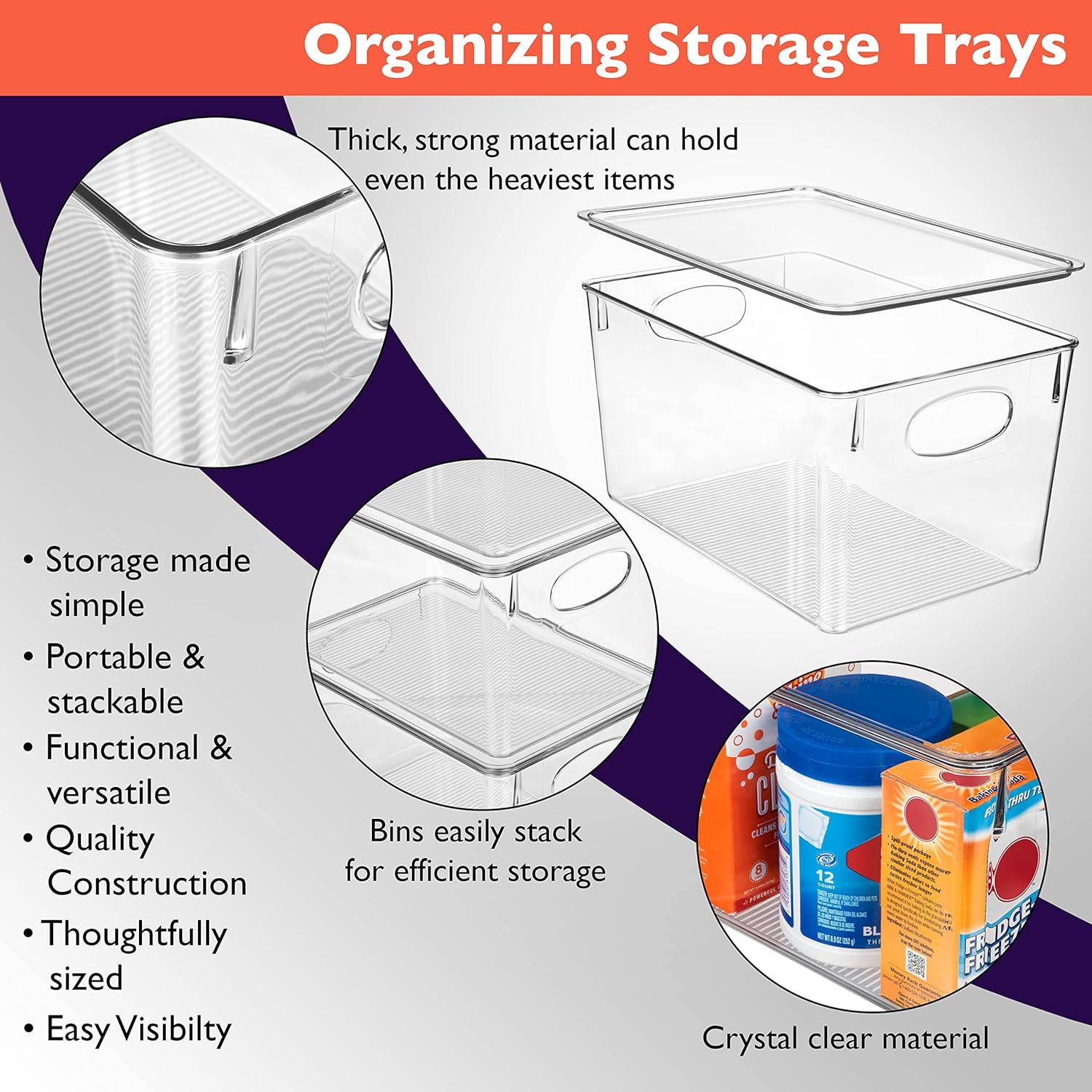 Plastic Storage Bins With lids – Perfect Kitchen Fridge Organizer, Pantry Organization, Cabinet Organizers (4 Pack)