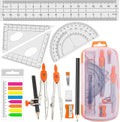 Geometry Compass Set 2 Drafting Compasses with Maths Protractor Set Squares Ruler and More for Students Starters