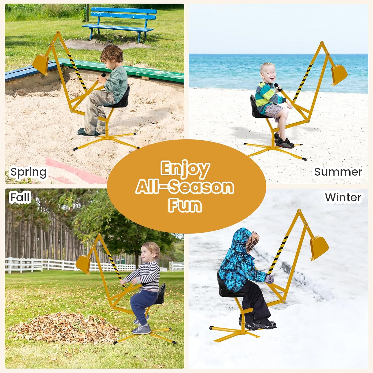 Sand Digger Excavator for Kids, Toddler Outdoor Sandbox Digger Crane w/Cross Base & Flexible Shovel, 360° Rotatable