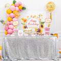 Sequin Tablecloth 60x102 Inch Silver Glitter Wedding Fabric for 6ft Table
