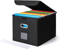 File Organizer Box with Lid, Large Hanging File Folder Organizer with Plastic Slide, Collapsible Portable Filing