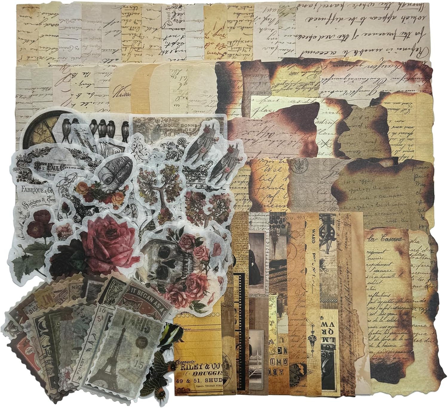 Vintage Aesthetic Scrapbook Supplies Kit with Scrapbook Paper, Stickers, Bookmarks for Scrapbooking, DIY Albums, Junk
