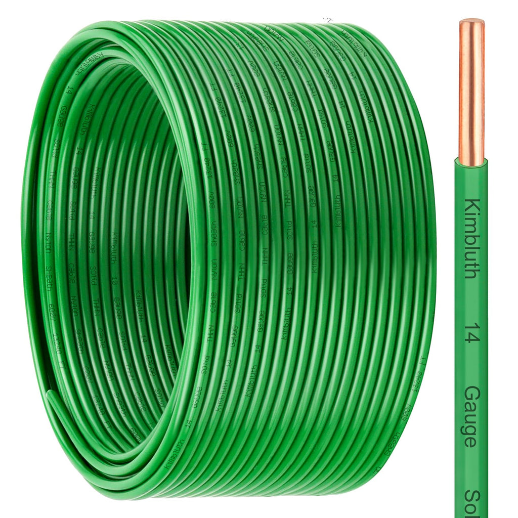 THHN Wire 14 Gauge Solid Copper Wire, 14 AWG Wire, Green, 100FT