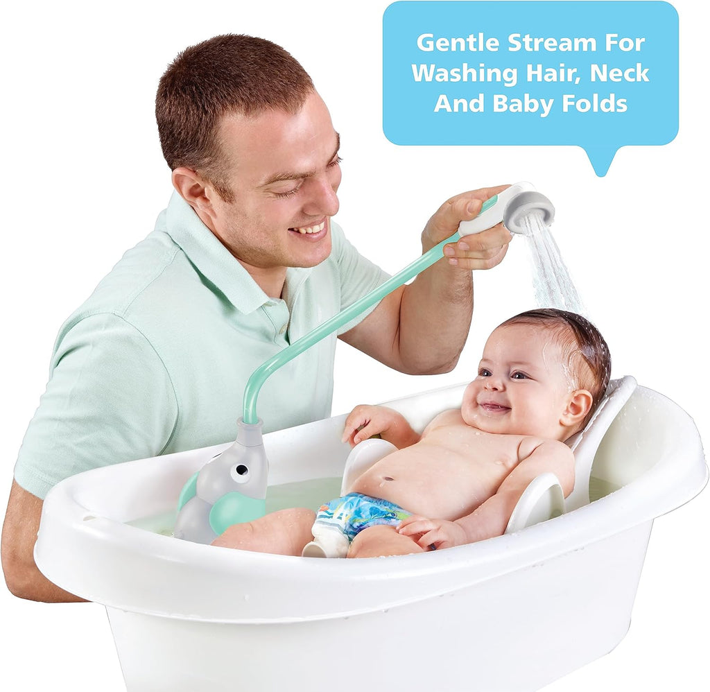 Baby Bath Shower Head - Elephant Water Pump and Trunk Spout Sprayer - One Handed Flow Control for Newborn Babies in