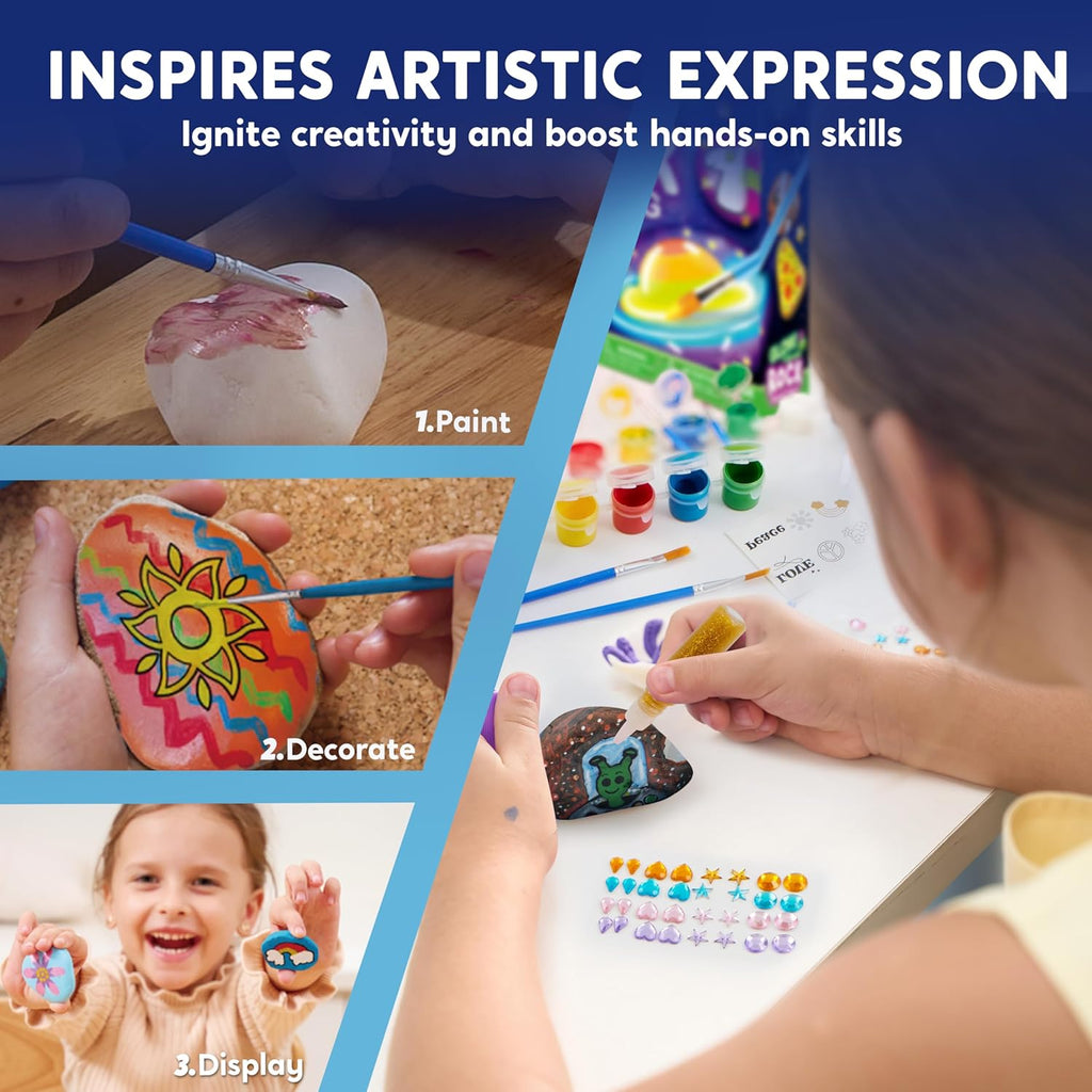 Rock Painting Kit- Glow in The Dark Rock Kit, Arts and Crafts for Kids Ages 6-12, Art Supplies Toy, Kids Craft Paint