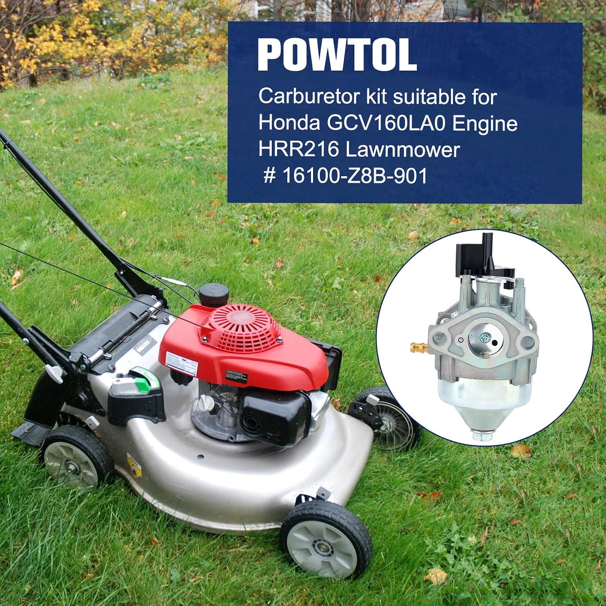 Powtol 16100-Z8B-901 Carburetor (BB76AA) for Honda GCV160 HRR2169VKA Mower