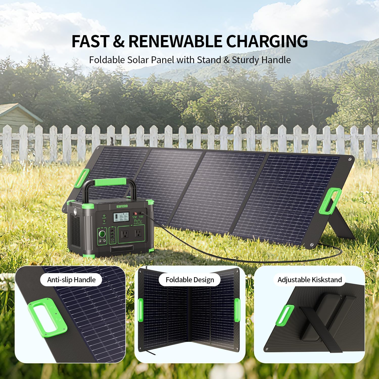 200W Portable Solar Panel for Power Station, Solar Charger w/ 4 Kickstands | 24% High Efficiency Waterproof Foldable