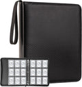 9 Pocket 720 Zip Trading Card Binder, Carbon Fiber Textured, Black | Double sided pocket, top loading, wear-resistant