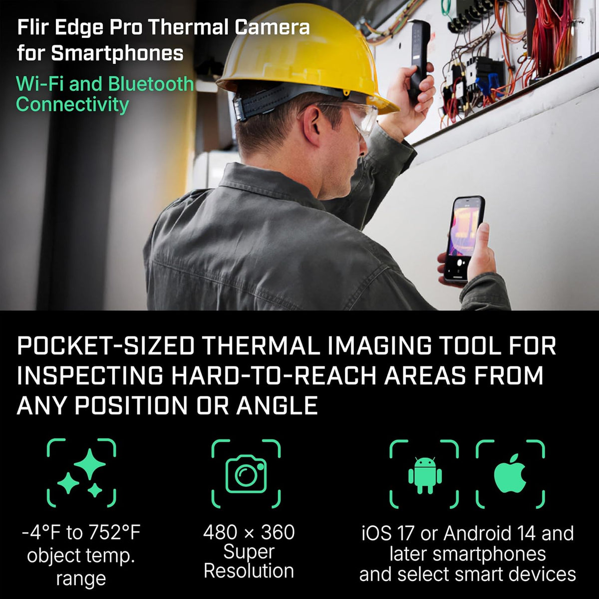 Flir Edge Pro Wireless Thermal Imaging Camera, iOS/Android, 480x360