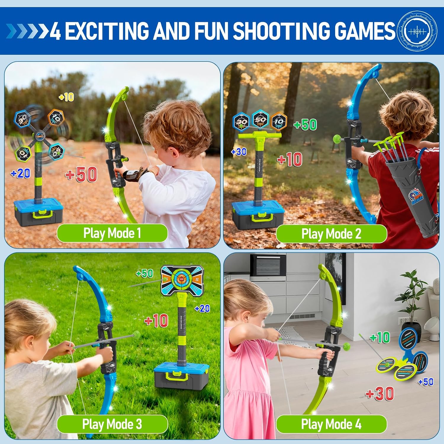 3 In 1 Bow and Arrow for Kids, Indoor Outdoor LED Light Up Archery Set Gift | Kids Bow and Arrow Set, 2 Pack LED