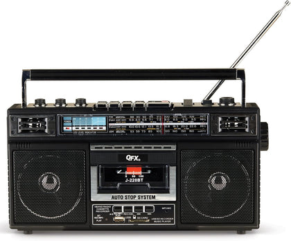 Retro Bluetooth Boombox Cassette Tape Player Recorder, J-220BT, Black | Portable, Dual 3" Speakers, AM/FM/SW1/SW2